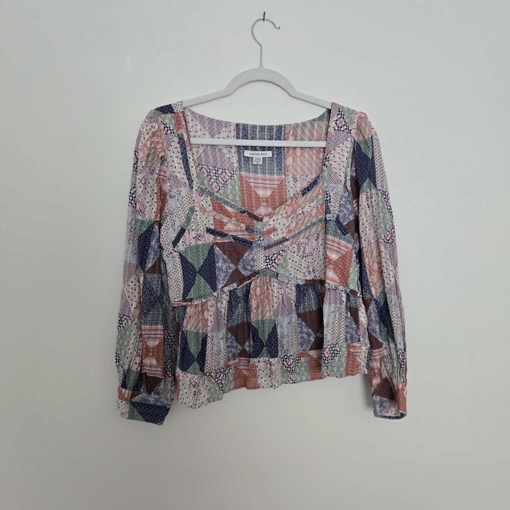 American Eagle Patchwork Patterned Cotton Peasant… - image 1
